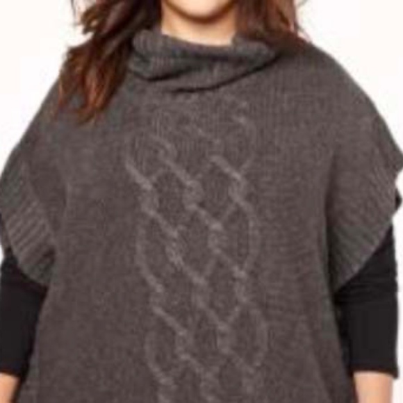 PONCHO SWEATER, TURTLENECK, CABLEKNIT, CHARCOAL, SZ 4X, BACK IS REVERSE JERSEY, - Picture 2 of 3